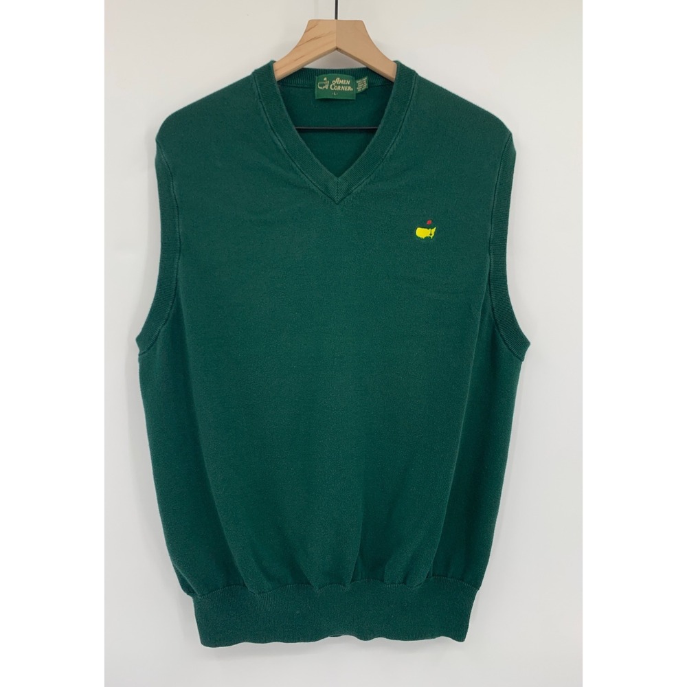 Vintage Masters Sweater Vest Mens Large Green Golf Knit Cotton Amen Corner